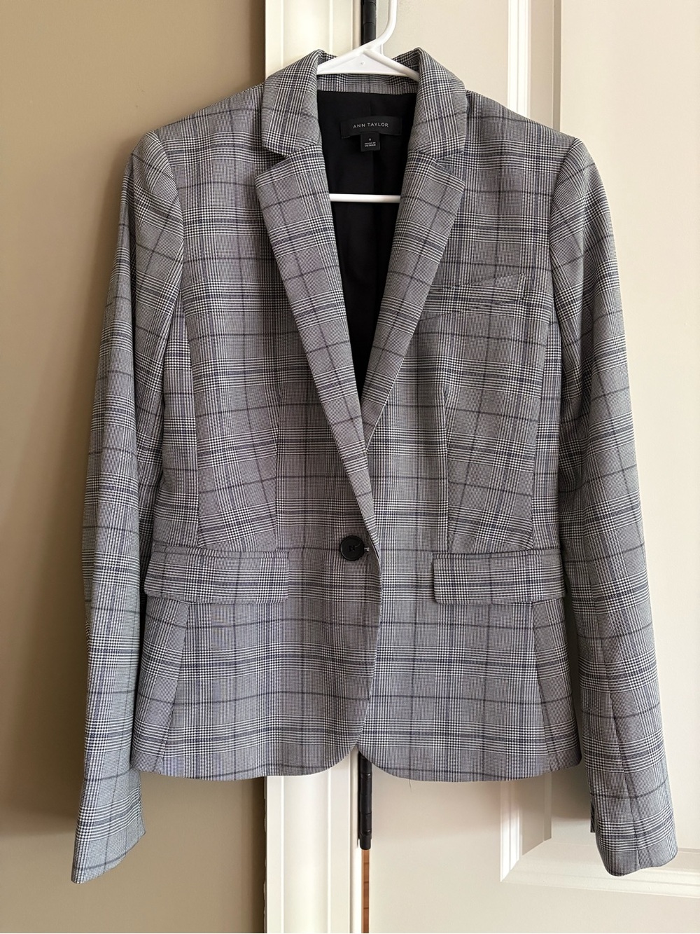 Ann Taylor Glen Plaid One Button Perfect Blazer